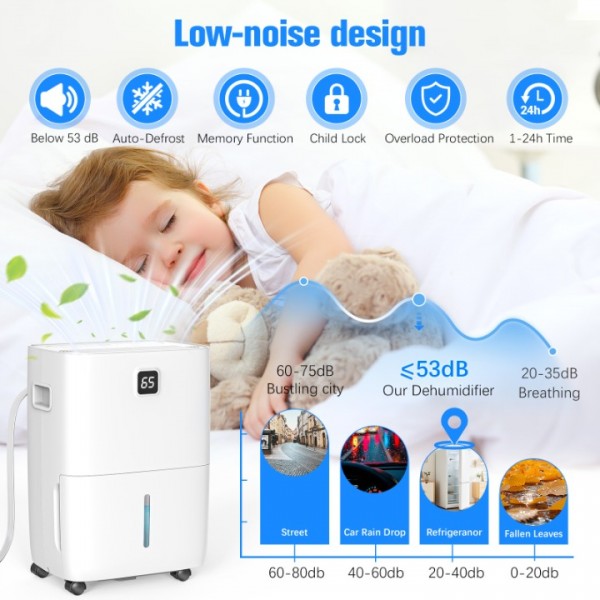 Devesere 80 Pint Energy Star Home Dehumidifier for Basement,Bedroom,Bathroom and Large Room up to 5,000 Sq.Ft,with Drain Hose,Smart humidistats and Large Tank 