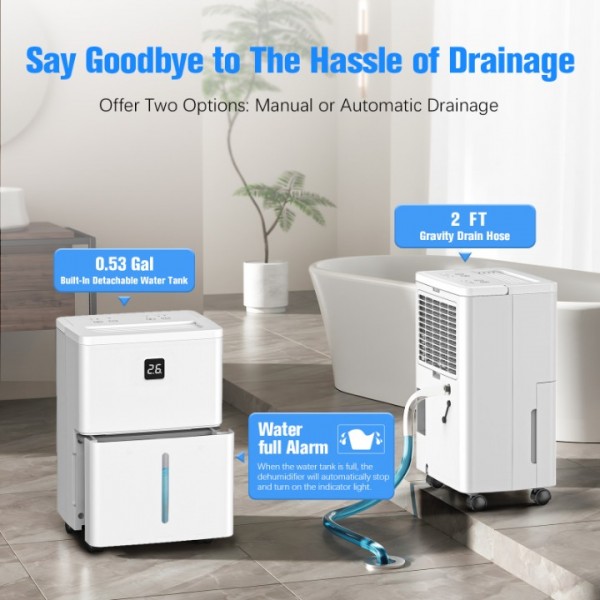 Deverse 25 Pints Dehumidifier for Home/Bedroom/Basement, 3000 Sq.Ft Coverage, with Drain Hose, Smart Humidity Control & Large Tank