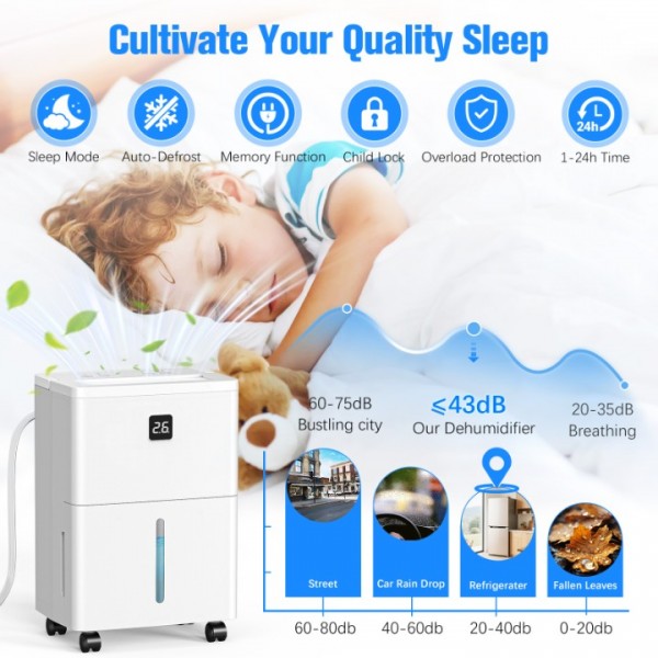 Deverse 25 Pints Dehumidifier for Home/Bedroom/Basement, 3000 Sq.Ft Coverage, with Drain Hose, Smart Humidity Control & Large Tank