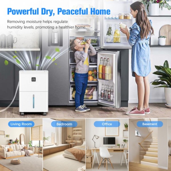 Deverse 25 Pints Dehumidifier for Home/Bedroom/Basement, 3000 Sq.Ft Coverage, with Drain Hose, Smart Humidity Control & Large Tank