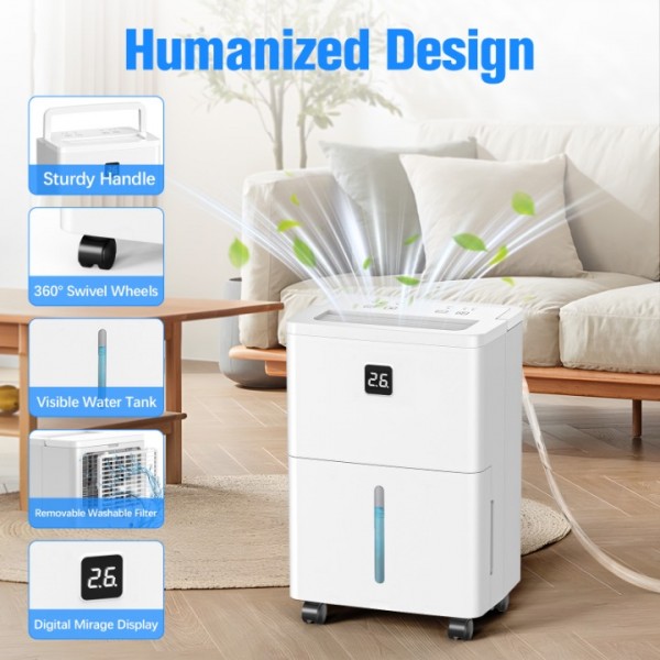 Deverse 25 Pints Dehumidifier for Home/Bedroom/Basement, 3000 Sq.Ft Coverage, with Drain Hose, Smart Humidity Control & Large Tank